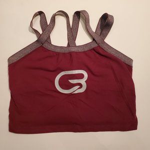 Cyclebar Beyond Yoga Size M Nylon Spandex Cranberry Bra with Grey straps